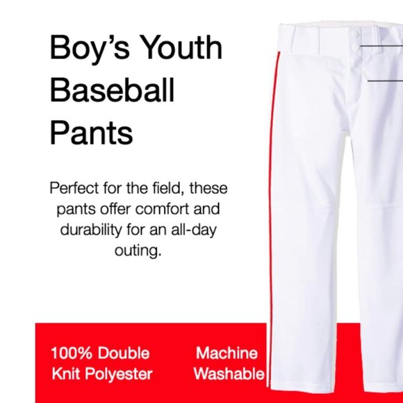 Youth Alleson Athletic Baseball Pants – White with Blue Braid Piping Size M, New - Picture 4 of 12